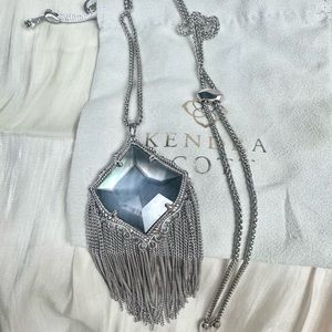 KENDRA SCOTT Kingston Silver Long Pendant Necklace in Slate Cats Eye